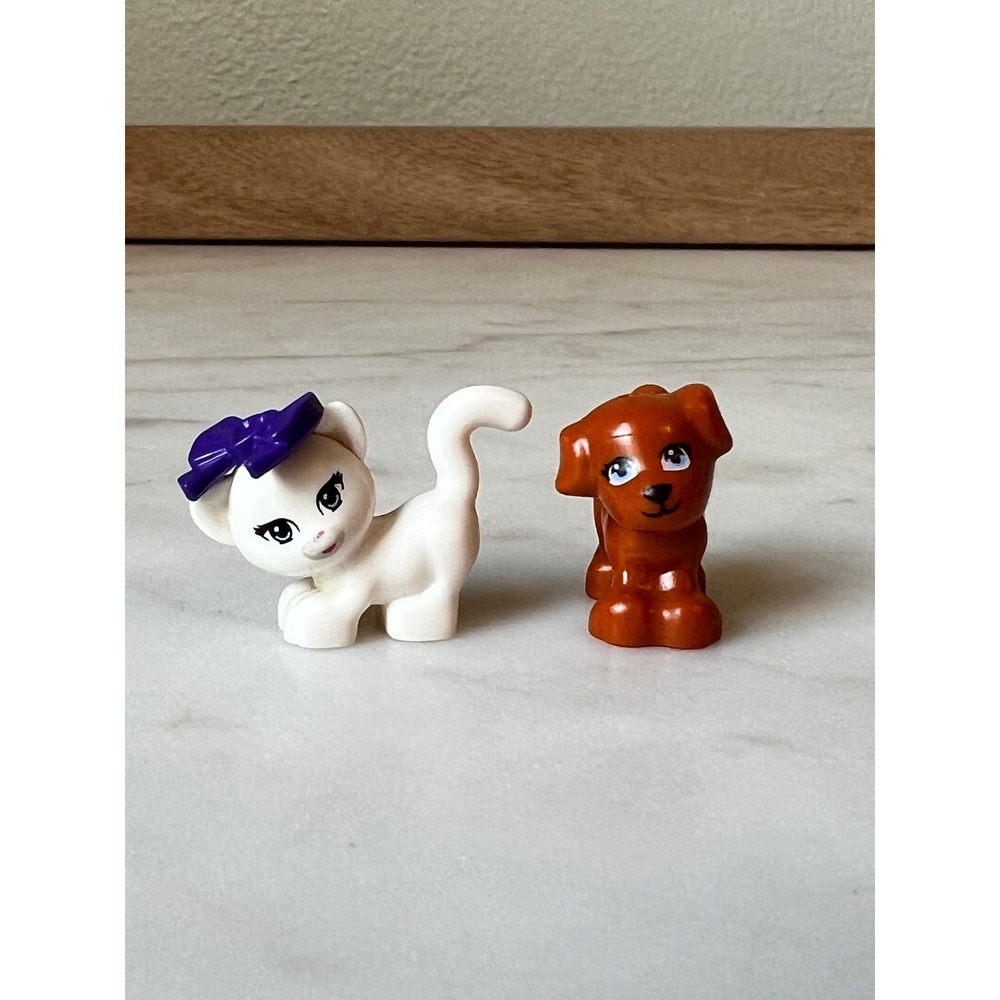 LEGO Friends Parts Mini White Cat w/bow and Brown Dog Figures Toy
